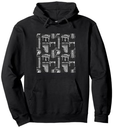 Blueprint Illustrations of Classic Piano Graphic Pullover Hoodie