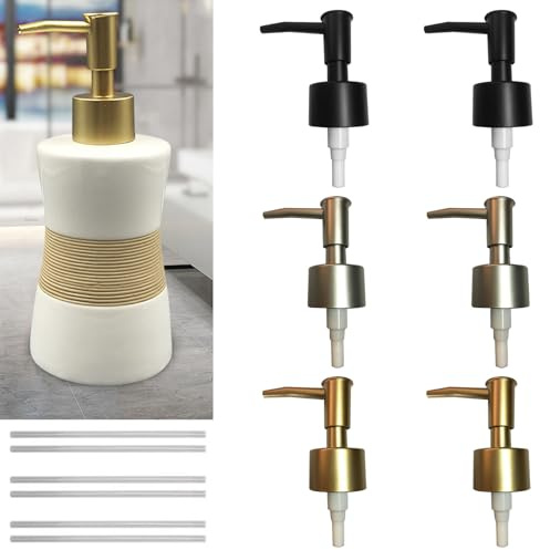 6 Stück Seifenspender Pumpkopf, Seifenspender Ersatzpumpe, Seifenspender Pumpe, Seifenspender Aufsatz für Flaschen, Soap Dispenser Pump Replacement Top Mattschwarz Perlgold Perlsilber mit 6 Röhren