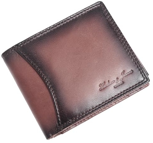 Hudson & James Genuine Leather RFID Blocking Wallet Men’s with Card Holder, banknote compartments, Coin Pocket, Minimalist Wallets for Men UK with Gift Box (Bown)