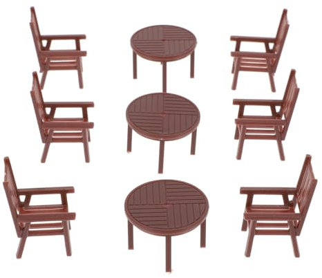 INOOMP 3 Sätze Mini-Tisch Und Stuhl-Set Figur Miniaturmodell Miniatur-esstischstühle Stuhlmodell Szene Möbel Multipack Mini-stühle Miniaturen Klein Modern Plastik Brown