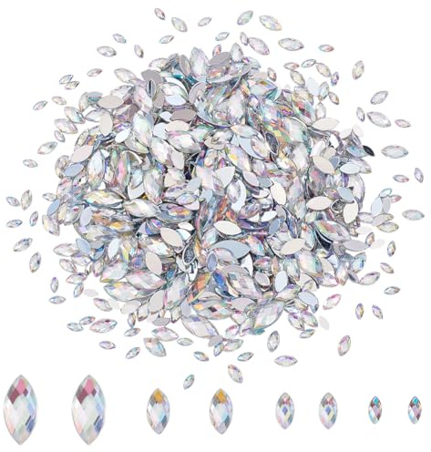 HOBBIESAY 1200Pcs 4 Sizes Crystal AB Horse Eye Rhinestones Glitter Gems 0.23-0.59 Inch Flat Back Marquise Rhinestones Horse Eye Shaped Crystal Gems for DIY Crafts Clothes Phone Case Decor