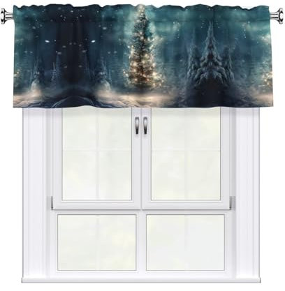 Tenda mantovana con stampa di albero di Natale, 45 x 137 cm, per cucina, casa colonica, bagno, soggiorno