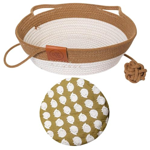 demaxiyad Cesta per gatti, in corda intrecciata, in cotone, lavabile, rimovibile, morbida tessitura per esterni, comodino, ufficio, camera