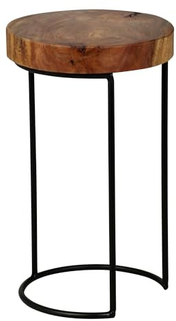 FineBuy Beistelltisch 28x28x45 cm Sheesham Massivholz Braun, Baumstamm | Dekotisch mit Metallbeinen, als Blumenhocker und Anstelltisch nutzbar, Echtholz handgefertigt, Unikat