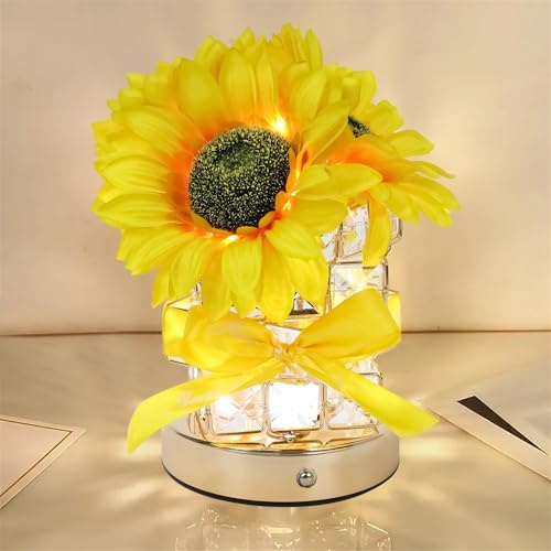 TOWEBOORY Sonnenblumen Blume Lampe, 3 Farben Nachtlicht USB Wiederaufladbare Touch Control Tischlampe Nachtlicht Kristall Ornament für Wohnzimmer, Schlafzimmer, Esszimmer Home Decor (A)
