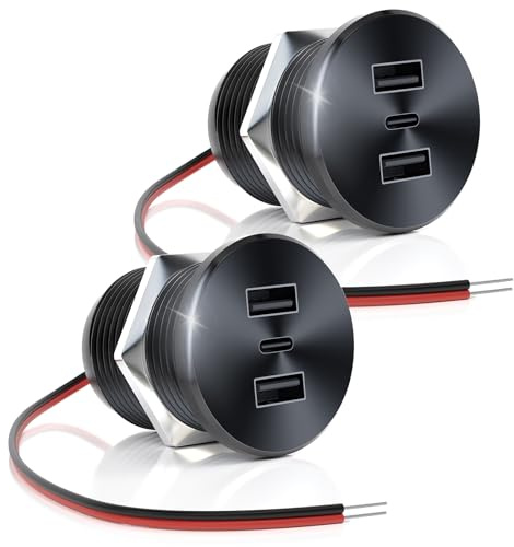 GIBBAB 2PCS 72W RV USB Outlet All-Aluminum 12V/24V 3 Ports Recessed Mount | 36W PD3.0 Type-C + 2*18W QC3.0 Fast Charging Socket, Car Charger Cigarette Lighter Replacement for Camper Trailer Boat Van