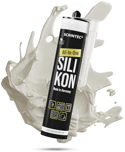 SCRINTEC® All-In-One Silikon Hellgrau [310 ml] – Silikon Dichtstoff für Bad, Küche & Fenster – UV-beständig,lebensmittelecht & natursteinverträglich–in recycelter Kartusche–Produziert am 08/10/2025