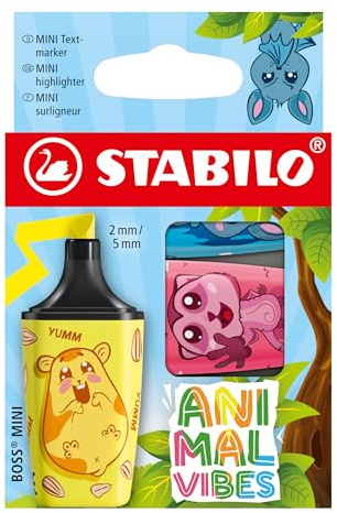STABILO - Textmarker - BOSS MINI Animal Vibes | 3er Pack, pink, gelb, blau