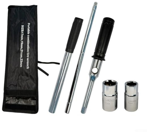 Yuanpgky Faltbarer Kreuz-Schraubenschlüssel, robustes Reifeneisen Werkzeug mit 17/19/21/23 mm Steckschlüsselsatz und 1/2-Zoll-Vierkantantrieb für Baumaschinen und Autoreparatur