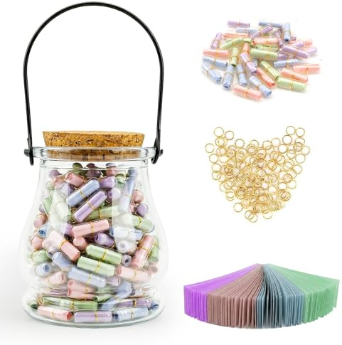 Prmape 101 Pezzi Capsule Lettere Messaggio, Morandi Trasparente Capsule Messaggio in una Bottiglia con Cuore di Vetro, Capsule Messaggi Divertenti per Anniversario Compleanno San Valentino