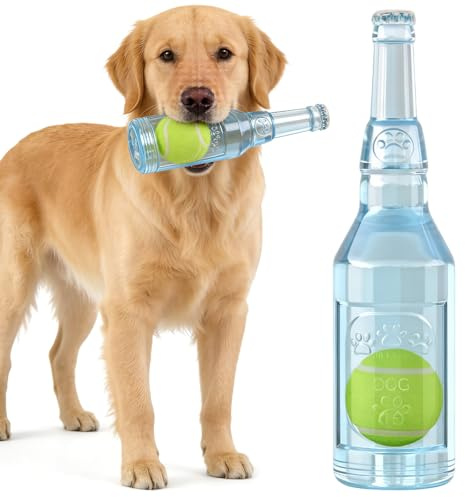 Hundespielzeug Kauspielzeug, Quietschend Unzerstörbar Bierflaschen-Spielzeug für Hunde mit integriertem Tennisball, kratzfester TPR-Material Für Welpen Mittelgroße Große, anti-Zerstörung&Zahnpflege