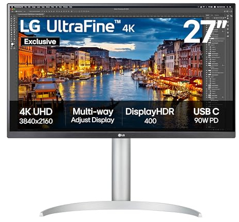 LG Ultrafine 4K Monitor 27UP85ZK-W (exkl.)- 4K IPS 27 Zoll, 60Hz, 5ms, HDR 400, mehrfach verstellbares Display, HDMI, DisplayPort, USB-C (90W PD), weiß