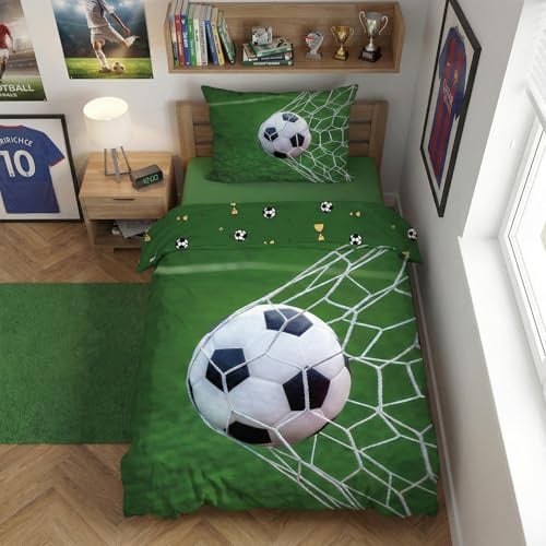 Fußball Kinderbettwäsche 140x200 + Kissenbezug 65x65 Tor Stadion Ball Junge