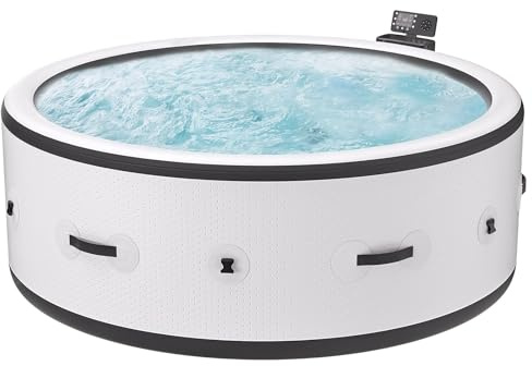 BANGBANGJI Spa Gonflable 4-6 Personnes, Ensemble de Massage à Bulles Portable, Rond 206 x 71cm, Chauffage Rapide 104°F, avec 150 Bulles d'air & 1 Couverture Thermique, pour Terrasse Jardin Extérieur