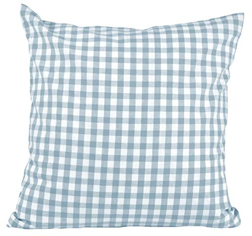 Hans-Textil-Shop Kissenbezug Kariert Hellblau 30×30 Baumwolle – Kissenhülle Landhaus Karo mit Reißverschluss, Sofakissen, Kopfkissen, Dekokissen