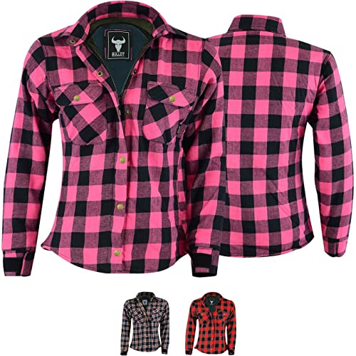BULLDT Damen Motorradhemd Holzfäller-Look Hemd mit Protektoren, Rosa, 50/5XL