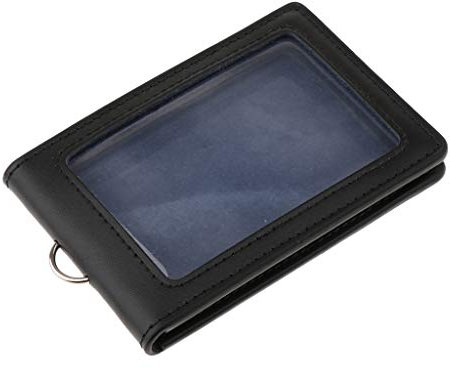 Colcolo Porte-Badge en Cuir PU, Portefeuille 2 Poches pour Cartes, Porte Cartes de Credit, Cartes d'Identité, 7 x 11 cm Plié, Noir