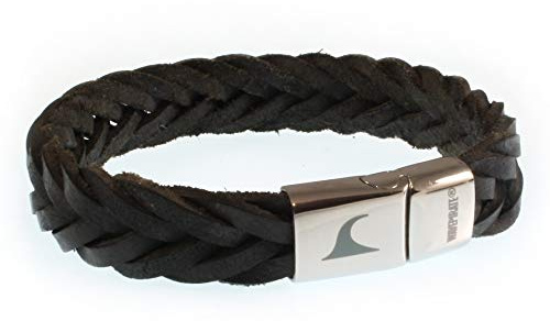 WAVEPIRATE® Echt Leder-Armband Tarifa F15 Schwarz 19 cm Edelstahl-Verschluss in Geschenk-Box Surfer Männer Herren