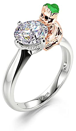 Jeulia Hug Me Baum-Baby Rundschliff Sterling Silber Ring Dame Verlobungsring Fashion Anniversary Promise Verlobung Ehering Set für sie mit Geschenk Schmuckschatulle (silber, 56(17.7))