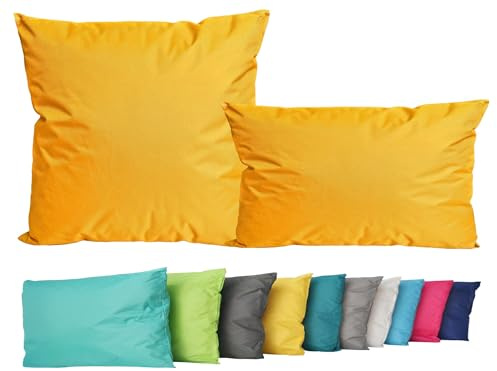 JACK 2er Set Outdoor Lounge Kissen Set 45x45cm + 30x50cm Dekokissen Inkl. Füllung Wasserfest Sitzkissen Garten Lotus Effekt, Farbe:Gold