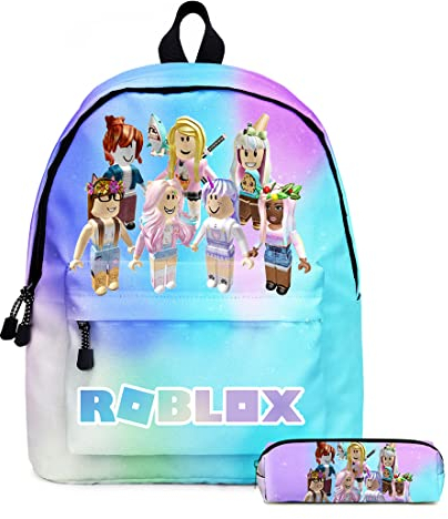 Roblox Rucksack für Mädchen, Glaxy Rainbow Planet, Büchertaschen für Kinder, Teenager, Kleinkinder, modischer Tagesrucksack, Reise-Laptop-Tasche und Federmäppchen, himmelblau, Large