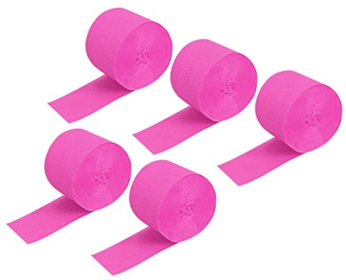 sourcing map Serpentina de papel crepé decoración de papel crepé de 80 pies de largo 1.77 pulgadas de ancho para fiestas de cumpleaños, bodas, Acción de Gracias, fucsia, paquete de 5