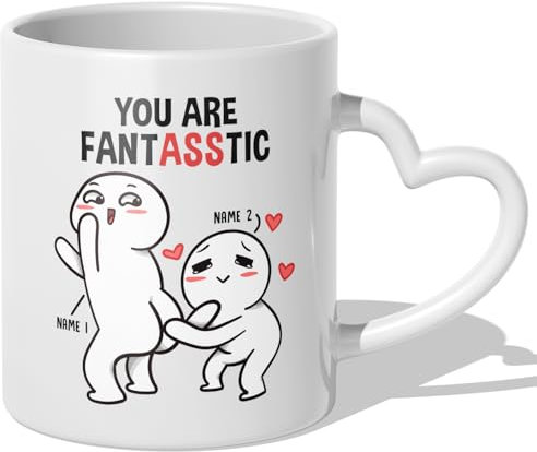22Feels Jahrestag Geschenk für Sie und Ihn Freundin Tasse Personalisiert Beziehung Freund Mann Frau Ehemann Ehefrau - You're Fantasstic (Herzhenkel Weiss)