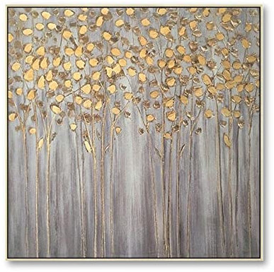 LCDIUDIU Olio su Tela, Foglia d'oro Albero della Fortuna Foglia Lusso Moderno Astratto Opera d'Arte Senza Cornice Originale Dipinto A Mano Dipinti Ad Olio su Tela Wall Art per Soggiorno Camera da Le