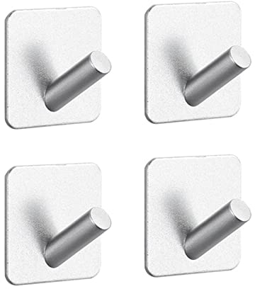 OBLLAR Ganchos para toallas, paquete de 4 toalleros para pared de baño, puerta de armario de armario, cocina, dormitorio, hotel, ganchos 3M para colgar abrigos, sombreros, batas, llaves, ropa (plata)