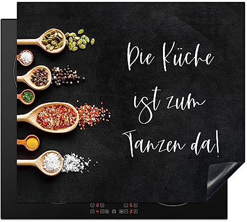 KitchenYeah© Herdabdeckplatte Einteilig Herdabdeckung Abdeckplatte für | 60x52 cm - Ceranfeld Abdeckung Induktionskochfeld Aufrollbare Matte Zitate & Sprüche - Die Küche ist zum Tanzen da!