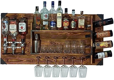 CREATIVE COOPER Étagère murale en bois avec distributeur de boissons - Station de distribution d'alcool pour 3 bouteilles - 120 x 60 x 14 cm - Vintage & rustique - Whisky, gin, schnaps - Cadeau barman