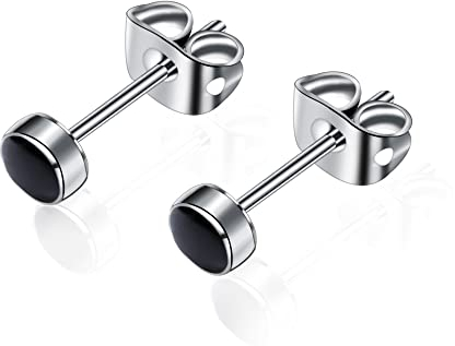 Titan Ohrstecker für Frauen Mädchen Ohrringe 5mm Naturstein Edelsteine Hypoallergene Ohrringe Nickel frei Schwarzer Onyx Ohrringe für Frauen empfindliche Ohren (5MM, Black Onyx)