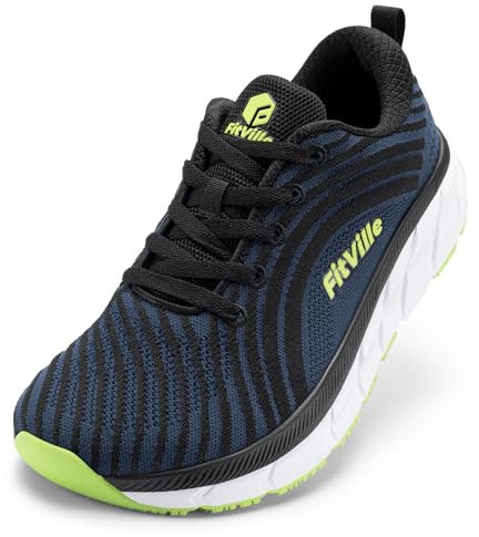 FitVille Scarpe Running Uomo Pianta Larga Sneaker Leggere Scarpe da Ginnastica da Corsa Traspiranti Jogging Scarpe Passeggio Larghe Blu Scuro con Nero 43 EU X-Larga