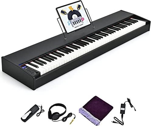 COSTWAY 88-Key Digital Piano Keyboard, Full Size Weighted Keyboards with Music Stand, MIDI, Sustain Pedal, Headphone and Piano Cover, Electric Pianos for Beginner, Kids, Adult (Black)