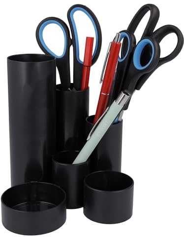 Westcott Stiftehalter Schwarz Recycelt | Stifteköcher mit 6 runden Fächern als Schreibtisch Organizer | Übersichtliche Aufbewahrung von Stiften und Bürozubehör | E-744580 00
