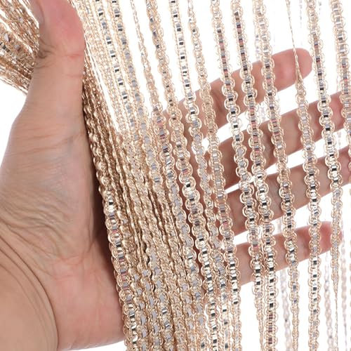 Fly Curtains for Doors 39.37x78.74 inch Door Curtain Fly Screen, Tassel Type Hanging Lightweight Shiny Decorative Fly String Curtains for Doors Doorways Champagne Color