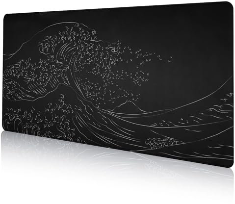 DAWNTREES Large Desk Pad,80x30 cm Japanese Sea Wave Anime Black Gaming,Extended Kanagawa Mat Desk Pad,3mm Thick Long Non-Slip Rubber Base Mice Pad