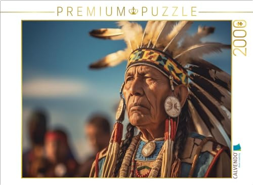 CALVENDO Puzzle Ehrenvolle Pracht: Stolzer Indianer-Häuptling im Federschmuck | 2000 Teile Lege-Größe 90 x 67 cm Foto-Puzzle für glückliche Stunden