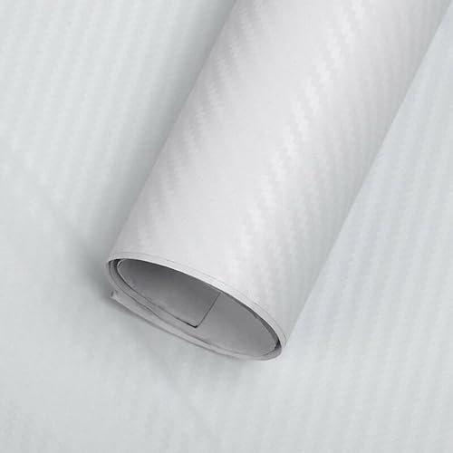 3D Carbon Fiber Vinyl Wrap Rolle, KACEPAR Selbstklebende Lackschutzfolie für Auto Motorrad Van, Wasserfeste Innen/Außen DIY Dekoration, Strukturierter 3D Effekt, 50cm x 152cm - Weiß