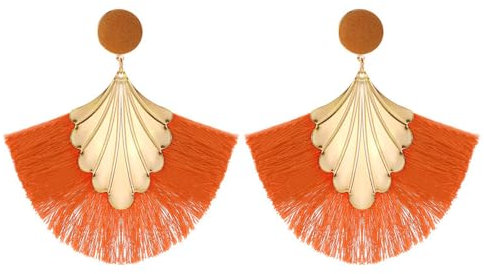 QKEPCY Pendientes Mujer de Borla Larga en Forma de Abanico Estilo Multicolor Bohemio Vintage Bañados en Oro Hipoalergénicos Regalos Joyas Joyeria Fiesta para Mujeres Niñas