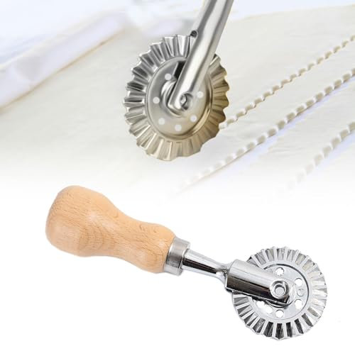 Teigschneider,Ravioli Ausstecher,Teigrädchen,Nudelschneider,Teigrad,Ravioli Roller,Pasta Cutter Wheel,Wheel Nudelschneider mit Holzgriff Geeignet,für Privat- und Restaurantküchen