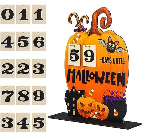 Holz Halloween Adventskalender Countdown Zeichen Adventskalender Halloween Dekorationen für Zuhause Schlafzimmer Büro Desktop