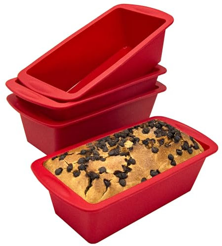 Mlying 4 Stück Silikon-Backform,Brotbackform Klein Mini Rechteckig Kastenform Backform Kuchenform Silikon Kastenform klein (Rot, Rechteckig)