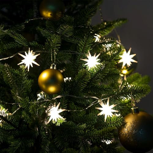 Ideen mit Herz | Cadena de luces LED con estrellas | Navidad | blanco cálido | incluye temporizador | 10 LED