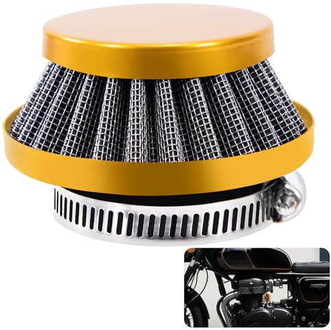 Tunejoy Filtro Aria Moto 42mm Filtro Aspirazione Aria Moto a Doppio Strato Acciaio Filtro a Cono per 43cc 47cc 49cc Scooter ATV Mini Ruote Pocket Bike Oro