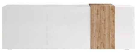 AltoBuy Vesuvio Blanc - Meuble TV 3 Portes Laqué Blanc et Aspect Bois Finition Cadiz
