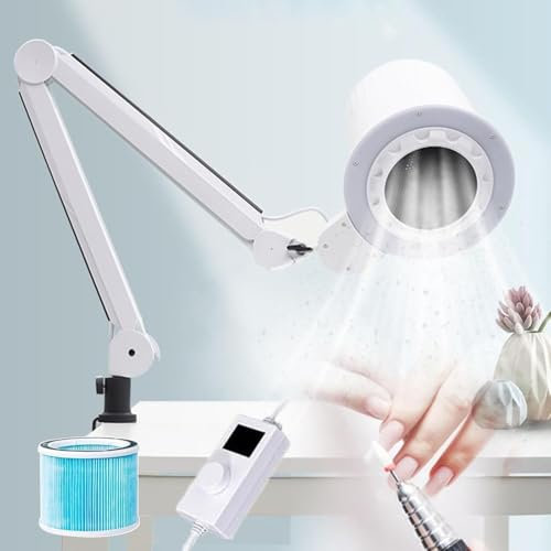 80W Professional Nail Dust Collector,Personal Nail Salon, with Powerful Suction Extractor Fan,with Reusable Filter,Built-in Dimmable LED,Universal Table Stand,for Salon Manicure Tool