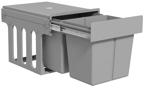 HOMCOM 30L Pull Out Bin Soft Close Under Sink for 400mm Cabinets Light Grey