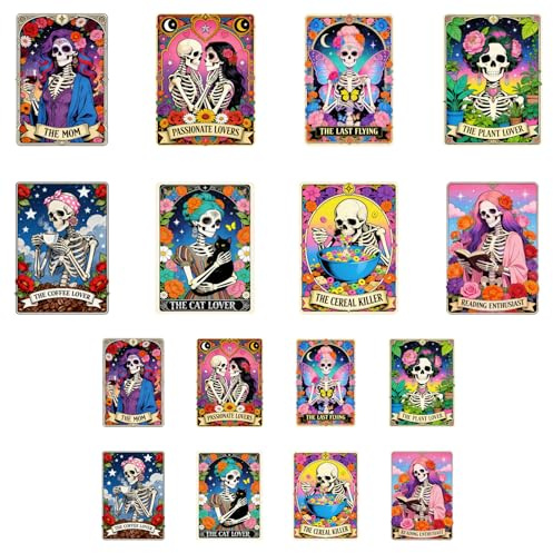 ANATTASOUL 16Pcs Skulls Tarot Card Iron on Transfers for T-Shirts DIY Craft | 7.0*8.6,DTF Transfers Ready to Press,Vinyl,Heat Transfer Stickers,Iron on Patches for Women Clothing Hat Bag Pillow Gifts