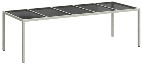 Nqyjm Table à Manger d'extérieur, Table de Jardin Blanc 250x100x75 cm résine Tressée Verre trempé pour Jardin, Plage, Balcon, Terrasse, Camping